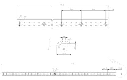 6X 2.0 meter (1975mm) aluminum airline rail half-round profile suitable for trailers, cars, trucks, campers, motorhomes, workshops, and more.