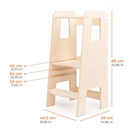moblì® | Ully Natural Learning Tower | The first learning tower for children from 1 year old made of natural wood | Montessori learning tower with adjustable shelves | Built in Italy according to Montessori principles.
