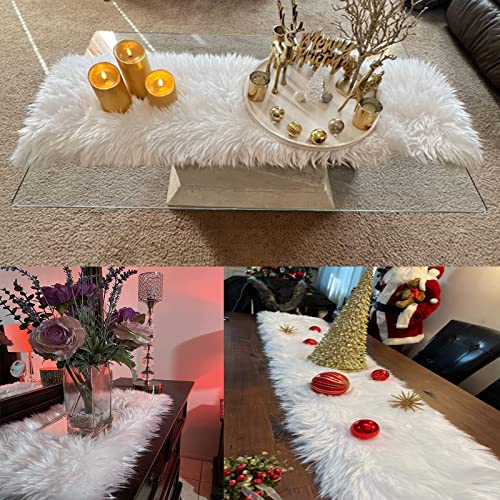 Topspitgo Faux Fur Modern Table Runner - Decorative Fur Table Runner White, Christmas Table Runner for Christmas, Wedding, Home Dining Table, Vanity, Coffee Table Modern Table Run (30x180cm)