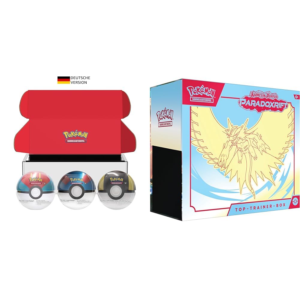 Pokémon Trading Card Game: Tin Box Bundle Poké Ball – Lure Ball, Great Ball & Ultra Ball & Trading Card Game: Top Trainer Box Crimson & Purple