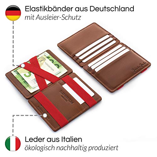 Jaimie Jacobs Flap Boy Slim without coin compartment Magic Wallet integrated RFID protection Magic wallet genuine leather (Dark brown with red)