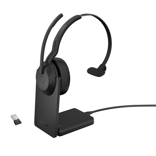 Jabra Evolve2 55 - wireless mono headset with charging stand Air Comfort - microphones with noise cancellation and ANC - compatible with all UC platforms like Zoom and Google Meet - Black