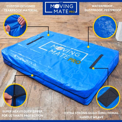 Double Size Mattress Bag for Moving and Storage with 8 Handles and Zip - Tarp Plastic Mattress Cover for Moving and Storage - Professional Grade Mattress Bag for Double Beds.