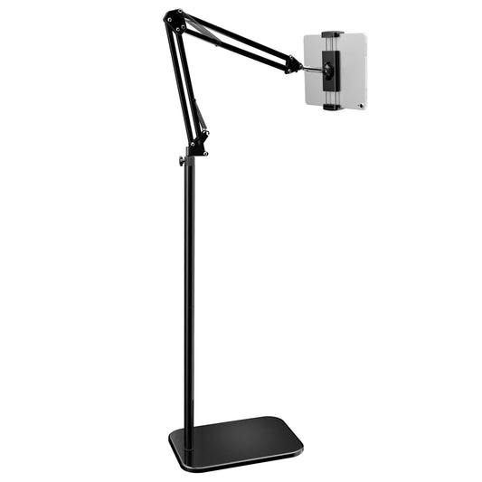 BluuSuuk Tablet Floor Stand with Adjustable Foldable Tablet Arm, Tablet Holder for iPad iPhone iPad Air Mini Kindle Samsung Tab or other 4.7-12.9 inch phones or tablets - Black