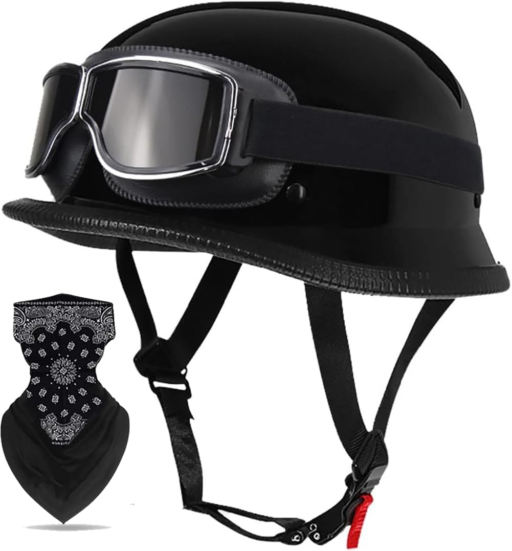 Labzaa vintage German motorcycle half-shell helmet with ECE, retro half-open jet helmet with goggles for bike cruiser chopper moped scooter ATV men and women helmet C M