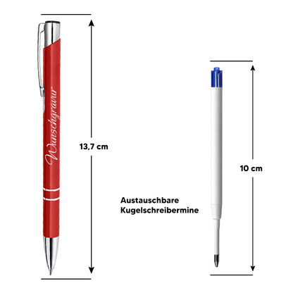 Polar effect 20 red metal pens with engraving - great birthday gift idea - promotional item - refillable jumbo ink cartridge - blue ink.
