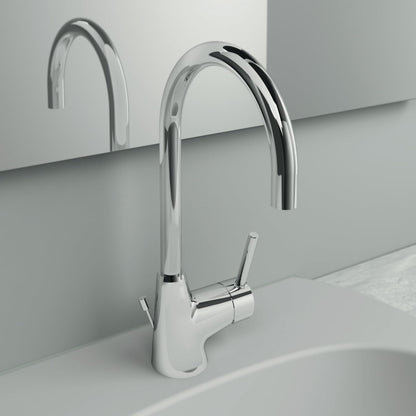 Ideal Standard BC195AA Ceraline basin mixer tap with pop-up waste, high spout, 360° swivel spout, bathroom faucet, basin mixer tap, water-saving, chrome