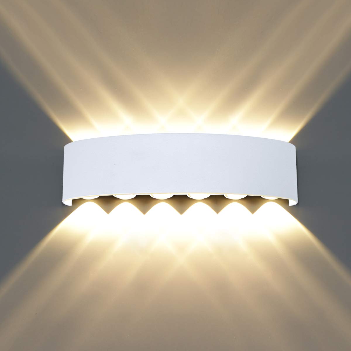 HAWEE Modern Waterproof Wall Lamp LED Wall Light Up Down Aluminum Wall Lighting Indoor Outdoor for Bathroom Stairs Porch Hallway Bedroom Corridor Living Room, 12W Warm White