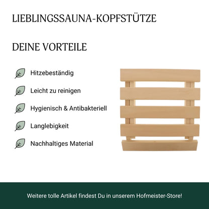 HOFMEISTER® sauna headrest, 40 cm, height adjustable, made of sturdy linden wood, stable sauna backrest ergonomic back support, relax & unwind in the steam bath