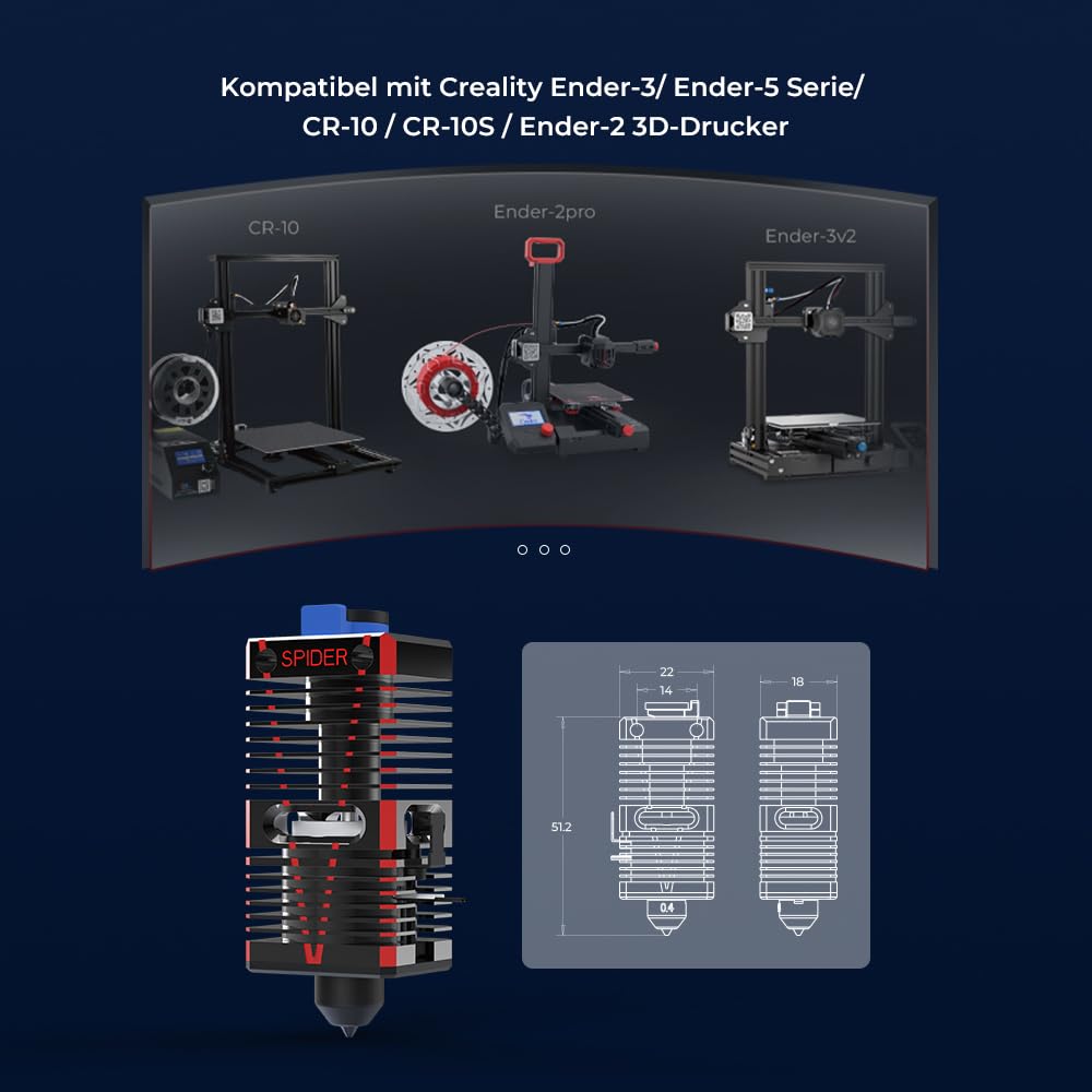 Creality 3D Printer Spider Speedy Ceramic Hotend Set, Fast Heating, High Flow Pressure, 300°C High Temperature Resistance, Compatible with Ender-2/Ender-3/Ender-5/CR Series 3D Printers.