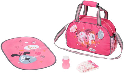 Zapf Creation 832455 BABY born Changing Bag - Doll changing bag in pink and grey including changing mat, diaper, and powder compact.