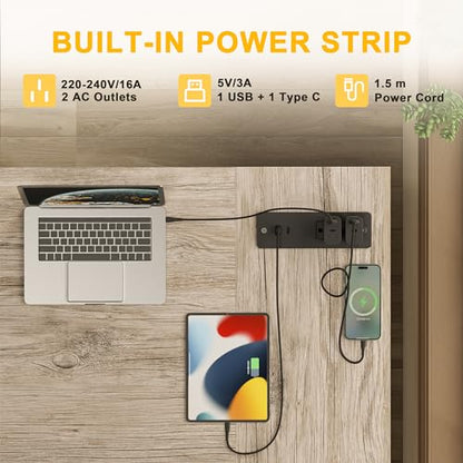 BEXEVUE corner desk with power strip - 120x70 cm. Ergonomic small L-shaped shelves, reversible PC corner desk computer desk, corner gaming table for study work at home bedroom.