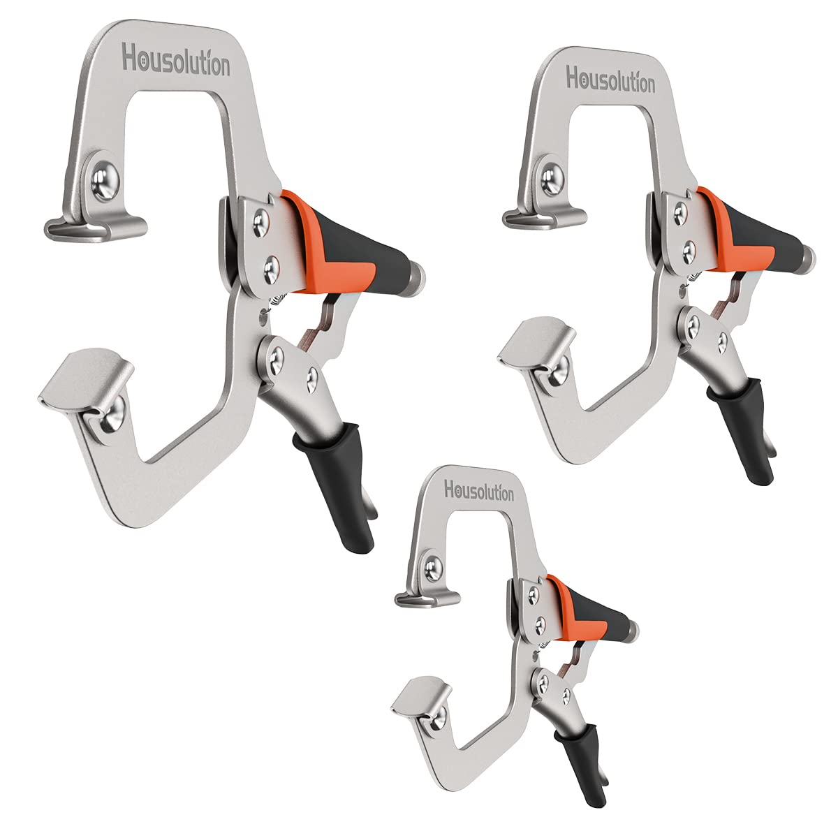 Housolution C-Clamp Set, 3 Pieces Non-Slip Quick Release Clamp Pliers Heavy Duty Vise C Clamp with Swivel Pads Swivel Screws for Cabinets Welding Fast Easy Assembly, Black