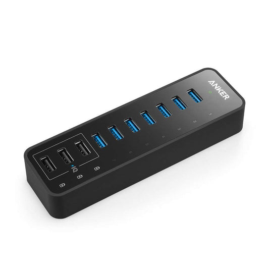 Anchor 10 Port 60W Data Hub USB 3.0 7-Port with 3 PowerIQ charging ports, compatible with MacBook, Mac Pro/Mini, iMac, XPS, Surface Pro, iPhone 7, 6s Plus, iPad Air 2, Galaxy Series, Mobile HDD, and more.