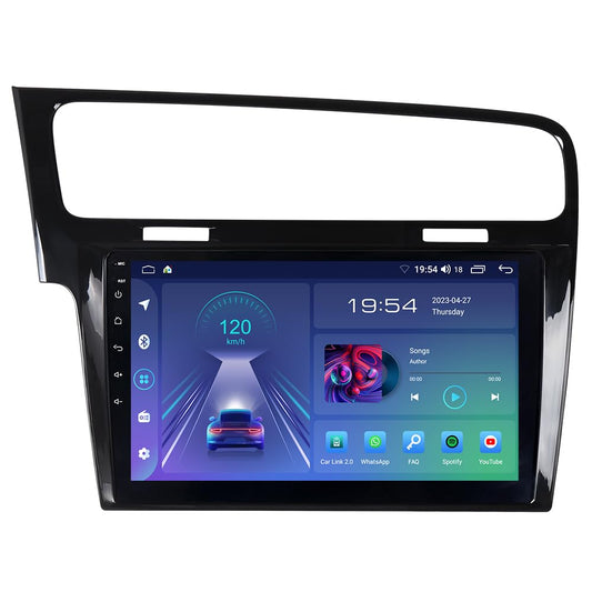 JUNHUA Android 12 car stereo GPS navigation for VW Golf 7 MK7, with 2GB RAM+32GB ROM, 10.1" display, 1280x800 resolution. Supports Wireless Carplay, Android Auto, WiFi, Bluetooth 5.1.