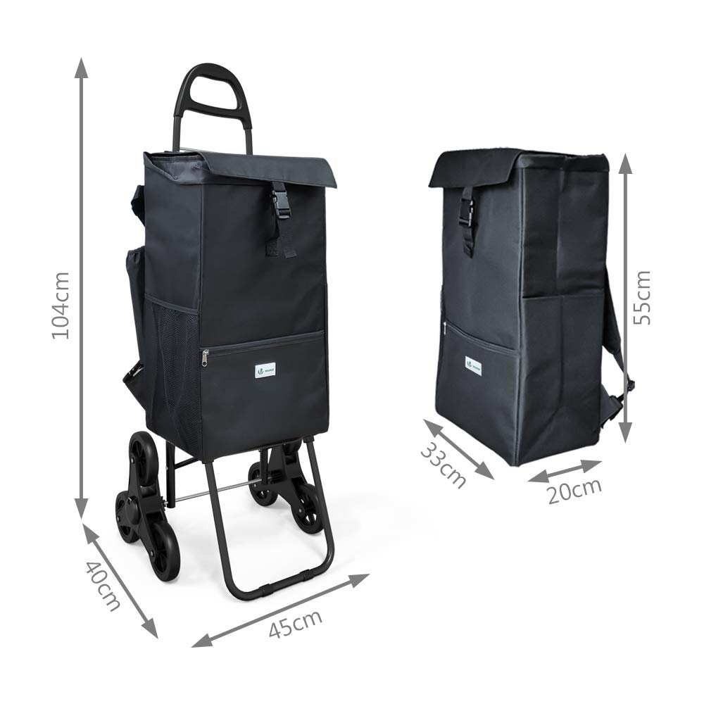 VOUNOT shopping trolley with cooler compartment, collapsible shopping cart with 3 wheels, 40 L, black.