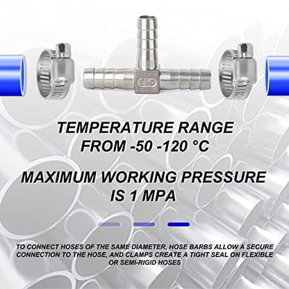 ERGAOBOY 2 pieces 6mm stainless steel hose barb T-piece 3-way T-shaped SUS 304 hose fitting with 6 clamps