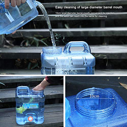 RUYI 10L water canister with tap and screw cap, camping water container BPA-free drinking water container, portable water tank with handle for RV picnic hiking, transparent blue
