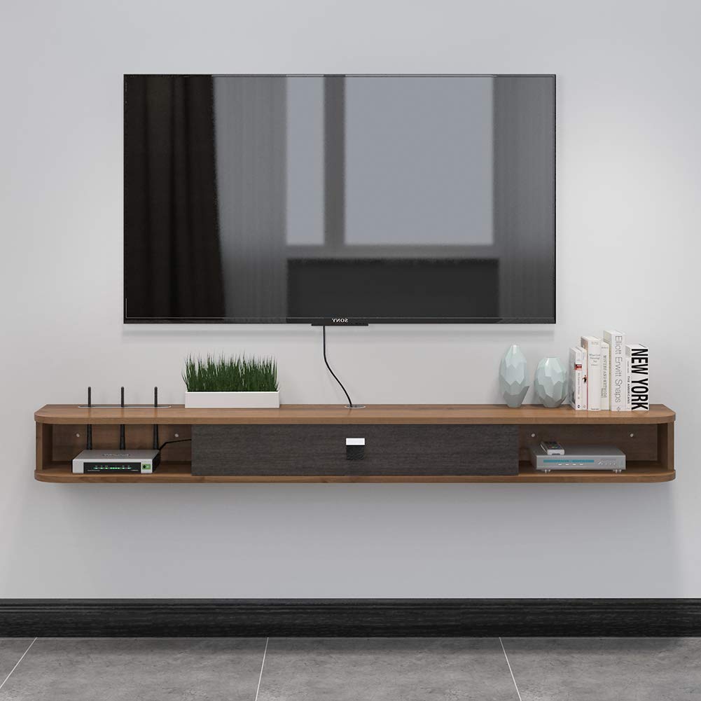 Pmnianhua Floating TV Stand, Wall Mounted TV Cabinet, Floating Shelves with Door, Modern Entertainment Media Console, Large Storage Space, TV Bench for Living Room and Office (120 cm, Dark Brown)
