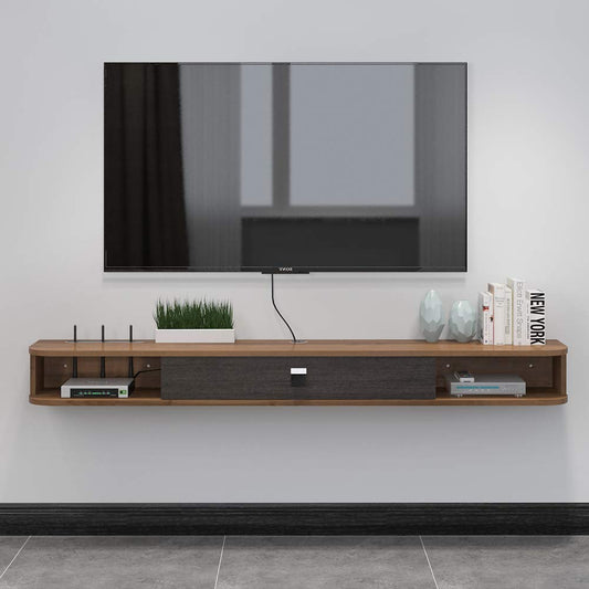Pmnianhua Floating TV Stand, Wall Mounted TV Cabinet, Floating Shelves with Door, Modern Entertainment Media Console, Large Storage Space, TV Bench for Living Room and Office (120 cm, Dark Brown)