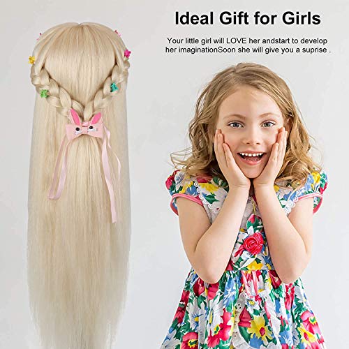 Practice Head, TopDirect 60cm/24 Inch 70% Real Hair Mannequin Head Wig Head Doll Head Hairdresser Head Training Heads with Stand + DIY Hair Accessories Styling, White