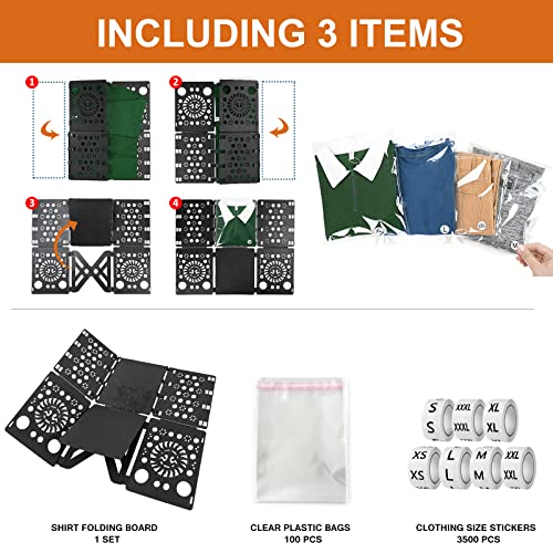 BoxLegend Folding Board for Clothes, T-Shirt Folding Board with Shirt Pocket 100 PCS 25x33CM, 3500 PCS Clothing Size Labels 7 Sizes Clothing Storage and Organization Clothes Bag Folding board Shirt