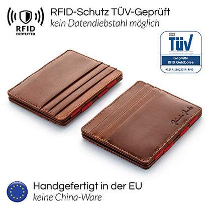 Jaimie Jacobs Flap Boy Slim without coin compartment Magic Wallet integrated RFID protection Magic wallet genuine leather (Dark brown with red)