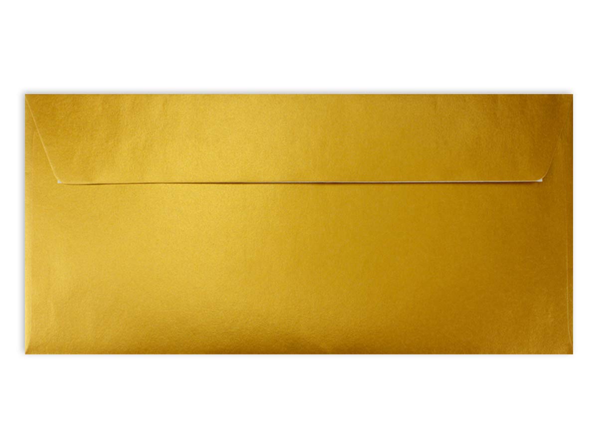 100 Gold Metallic Envelopes DIN Long - 11 x 22 cm - Self-Adhesive - shiny envelopes for big invitations and cards, wedding & Christmas