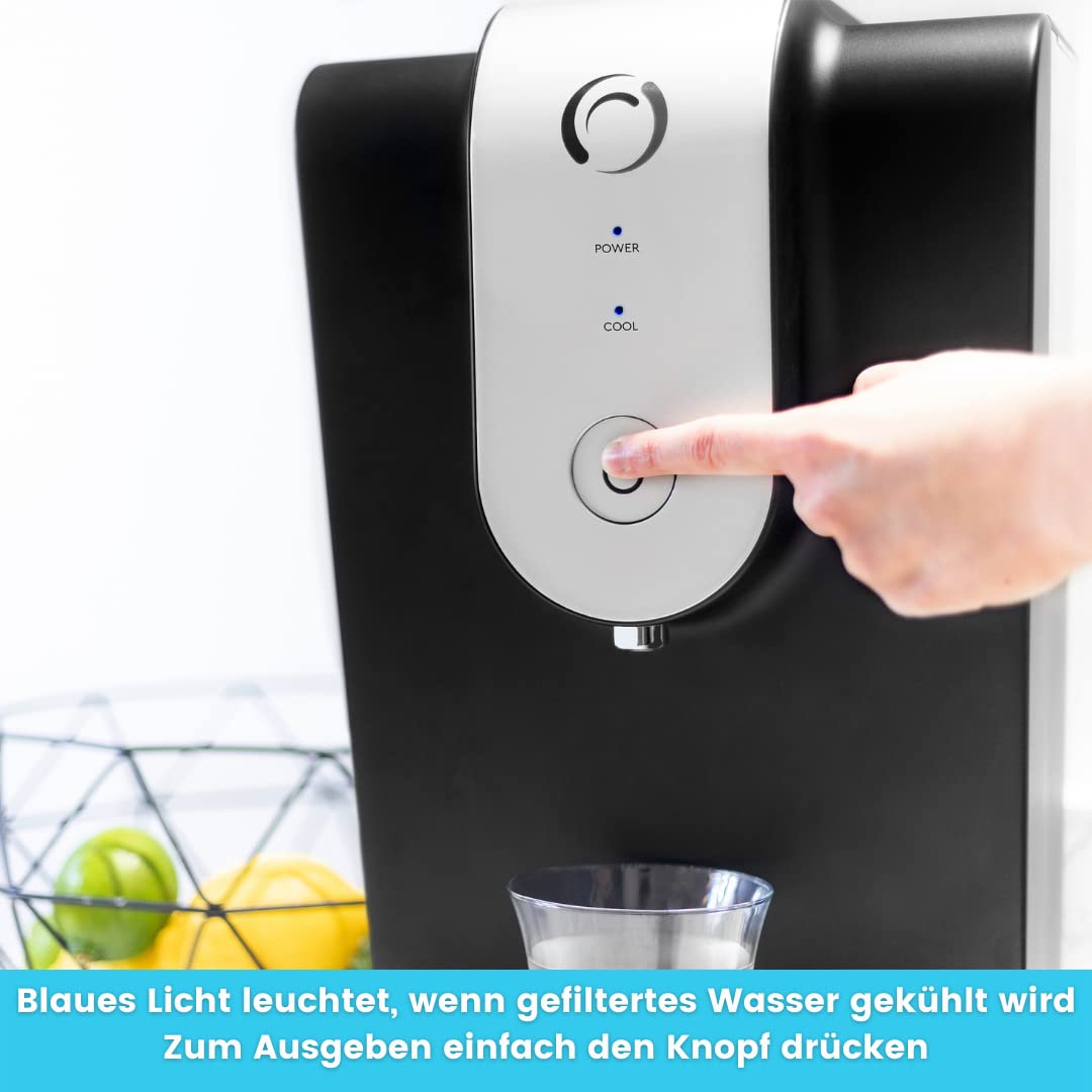 Aqua Optima Lumi, filtered water cooler and dispenser for your countertop, 8.2 liter capacity, with 1 x 30 Day Evolve+ water filter cartridge, black.