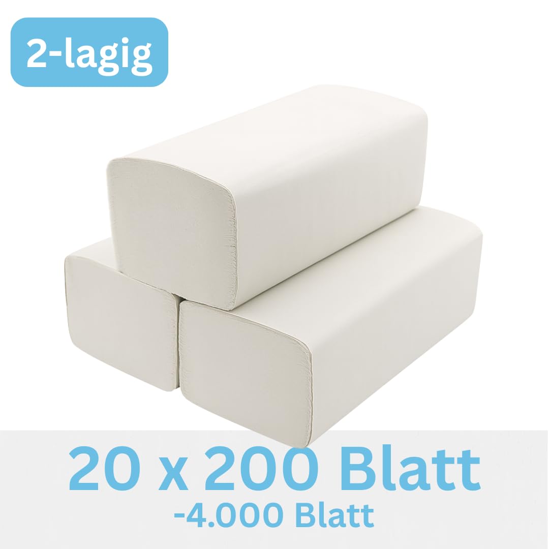 Unpack Pakla 4000 Sheets White Paper Towels - 2-ply, 25 x 23 cm ZZ-Fold - Universal Disposable Towels for Dispenser - All-Purpose Paper Towels - Single-use, Dispenser Compatible