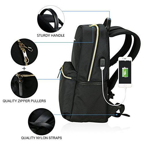 KROSER Laptop Backpack 15.6 Inch School Backpack Travel Daypack Waterproof Nylon Laptop Bag with USB Charging Port for College/Travel/Women/Men-Black (MULTIPLE WAYS)