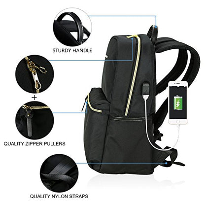KROSER Laptop Backpack 15.6 Inch School Backpack Travel Daypack Waterproof Nylon Laptop Bag with USB Charging Port for College/Travel/Women/Men-Black (MULTIPLE WAYS)