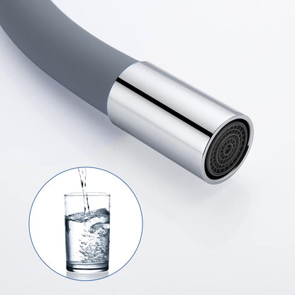Kitchen faucet with flexible silicone hose, Auralum high-pressure kitchen tap, kitchen faucet 360° rotatable, mixer tap with flexible spout (grey)
