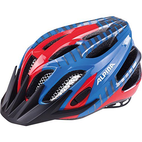 ALPINA FB JR. 2.0 - Shock-absorbing, lightweight & stable bike helmet with optional LED attachment for kids, red-blue, 50-55 cm.