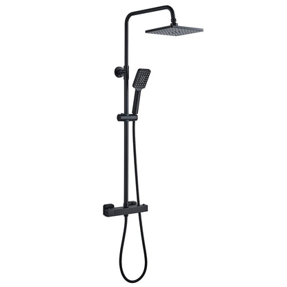 Solepearl Black Shower System with Thermostat 38℃, Rain Shower with Thermostat Shower Mixer, Shower Set including 21 cm Head Shower, 3 Functions Hand Shower, Stainless Steel Adjustable Shower Bar