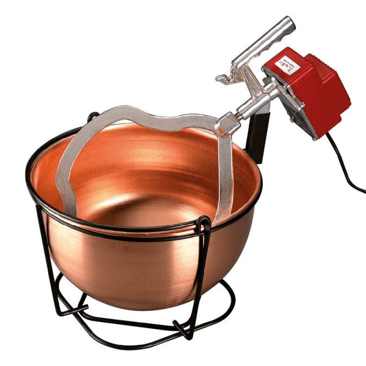 Pentole Agnelli, COCU3165K4,5, pot with iron holder and 16 W motor, copper, silver