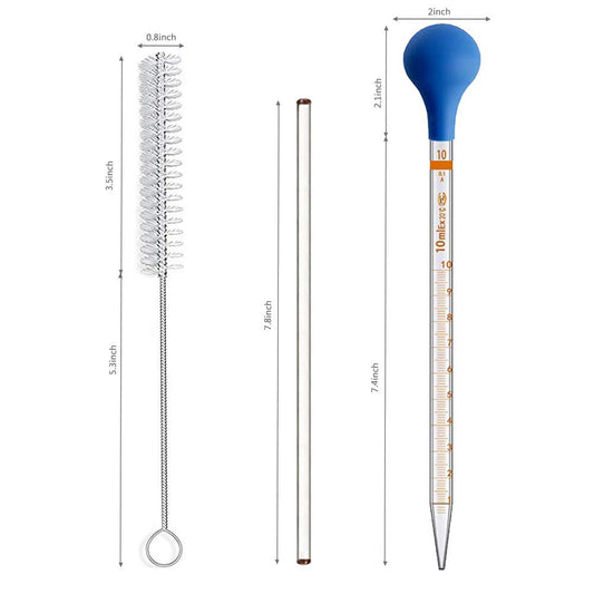8 pieces 10ml Glass Scale Graduated Dropper Droppers Dropper Counter Lab Pipettes Dropper Liquid Pipette with 8 rubber caps with 1 piece Dropper Brush and 2 pieces 20cm Glass Stirring Rods