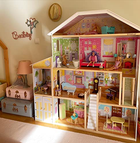 KidKraft Majestic Mansion wooden dollhouse with furniture and accessories, includes garage and elevator for 12" dolls, toy for children 3+, 65252 - Exclusive to Amazon
