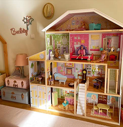 KidKraft Majestic Mansion wooden dollhouse with furniture and accessories, includes garage and elevator for 12" dolls, toy for children 3+, 65252 - Exclusive to Amazon