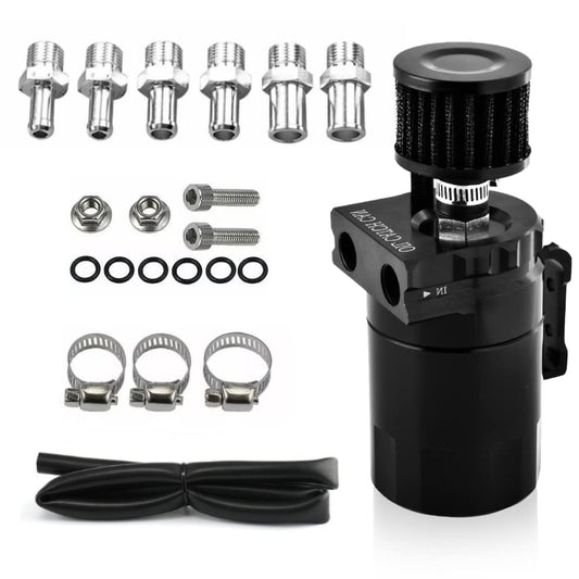 Finoki Oil Catch Tank Decanter Oil Tank 300ML Aluminum Fuel Tank Can Oil Storage Tank for Car with Air Filter and Universal Hose Oil Jug Replacement Parts Accessories (Black)