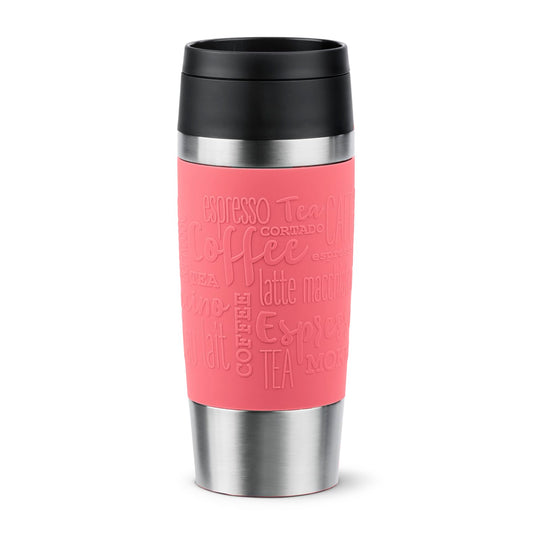 Emsa Travel Mug 360ml Classic insulated mug, thermos coffee cup to go, convenient screw cap, stainless steel, keeps drinks hot for 4h and cold for 8h, leak-proof, dishwasher-safe, 360° drinking opening, coral color, N20209.