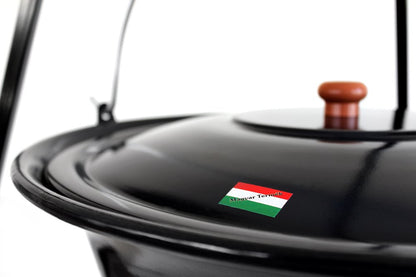 GRILLPLANET® Hungarian tripod 1.80m and original 30 L goulash kettle with lid/goulash pot kettle enameled for open fire