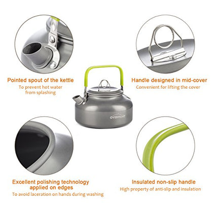 OVERMONT Portable Aluminum Camping Water Kettle Tea Pot Coffee Pot for Outdoor Picnic Hiking 0.8L