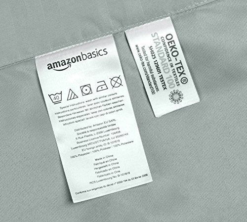 Amazon Basics 3-piece Deluxe Microfiber Bedding Set, Duvet Cover 240 x 260 cm & 2 Pillowcases 65 x 65 cm, Dark Grey, Striped
