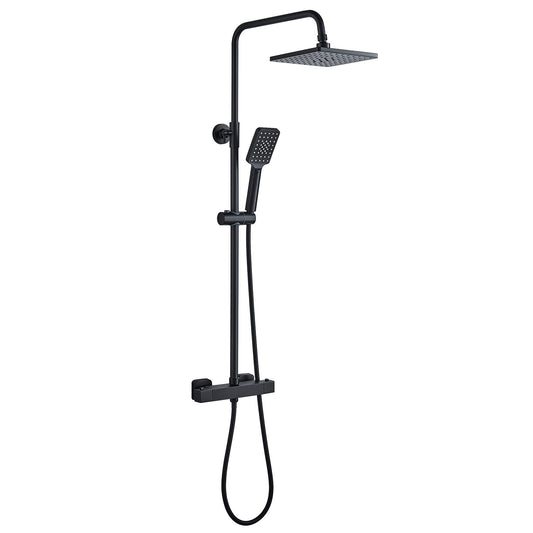 Solepearl Black Shower System with Thermostat 38℃, Rain Shower with Thermostat Shower Mixer, Shower Set including 21 cm Head Shower, 3 Functions Hand Shower, Stainless Steel Adjustable Shower Bar