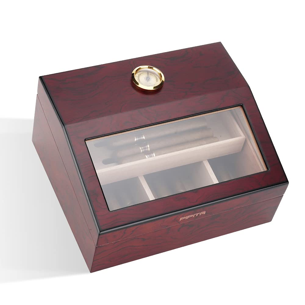 PIPITA Cigar Humidors, Cigar Box with Hygrometer and Humidifier, Cedarwood Desktop Cigar Humidors for 40 Cigars (PD089)