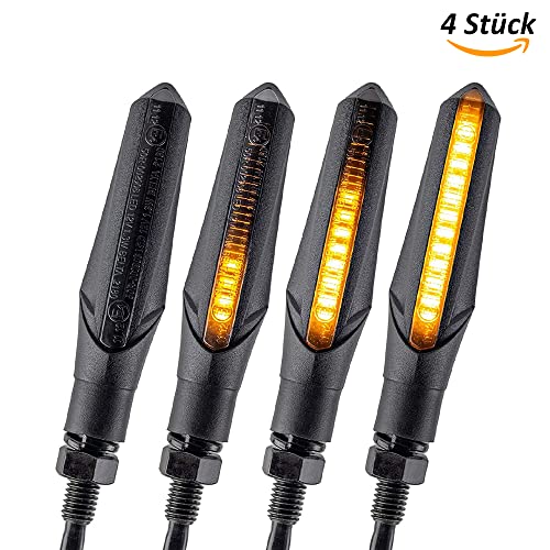 Simda Pro LED motorcycle blinker E Mark with relay running effect scooter running light sequential black universal quad ATV running light blinker super optics and nice bright waterproof IP67 E approval mark Pro.