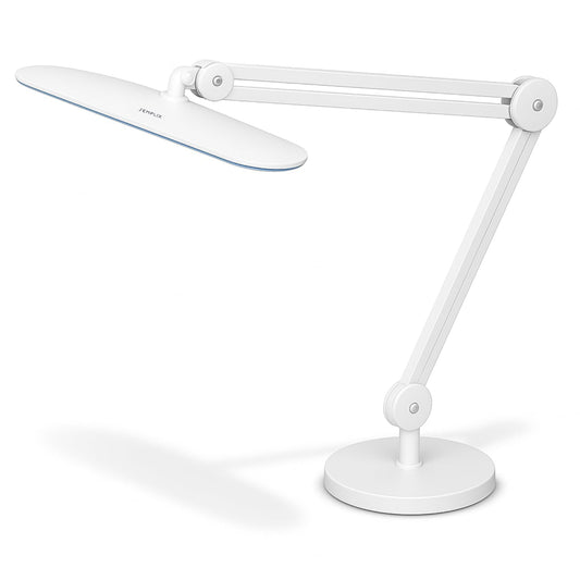 SEMPLIX LED work light in white: (117 PCS LED, 4-level dimmable) Comes with table stand base and clamp, adjustable lamp arm in height.