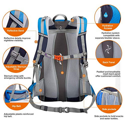 MOUNTAINTOP 40L hiking backpack with rain cover for backpacking, camping, cycling, and travel.