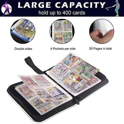 4-pocket baseball trading card album with zipper, compatible with various cards, 50 pages 400 cards (white)